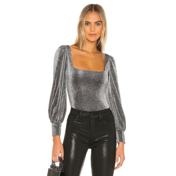 Lovers + Friends Tops - Lovers + Friends Jasmine Bodysuit Metallic Silver Women's Size Small